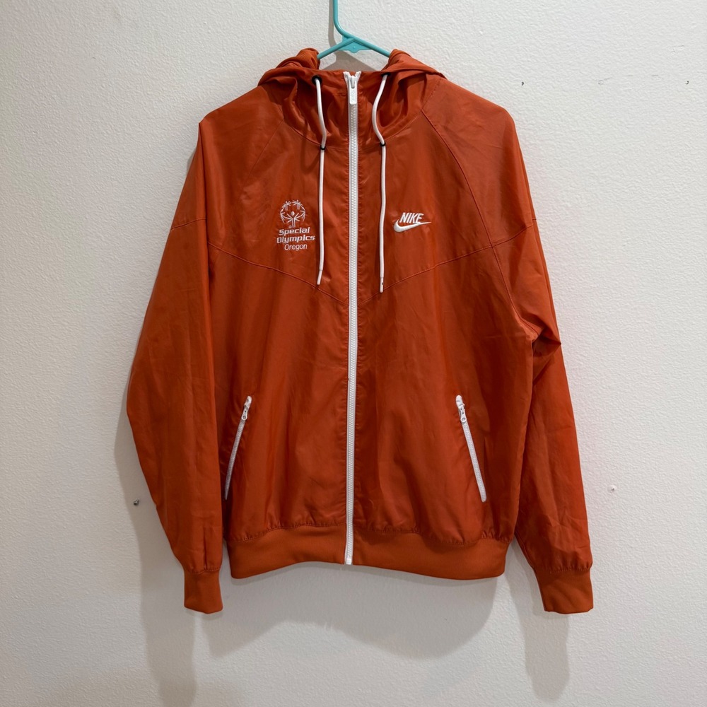 Nike Special Olympics Oregon Windrunner Jacket Orange Mens Small Full Zip Hooded